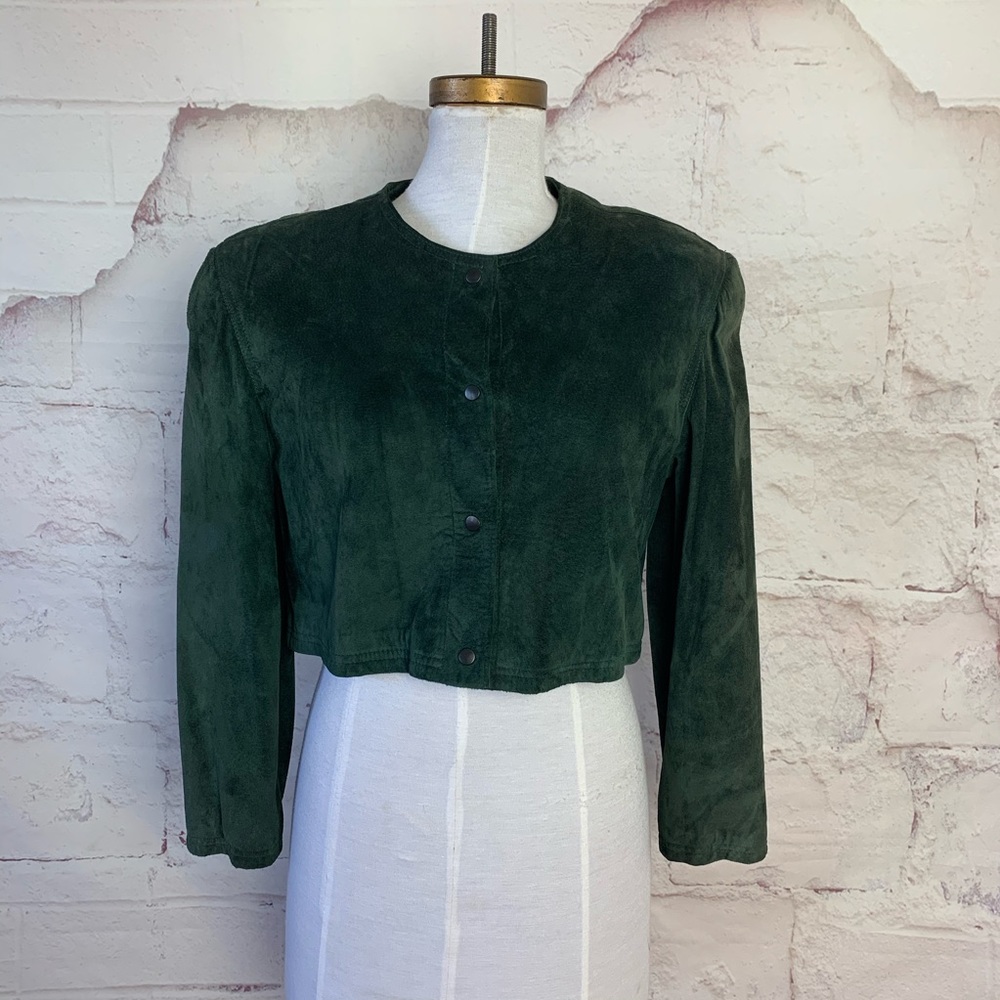 Vintage green suede women cropped jacket